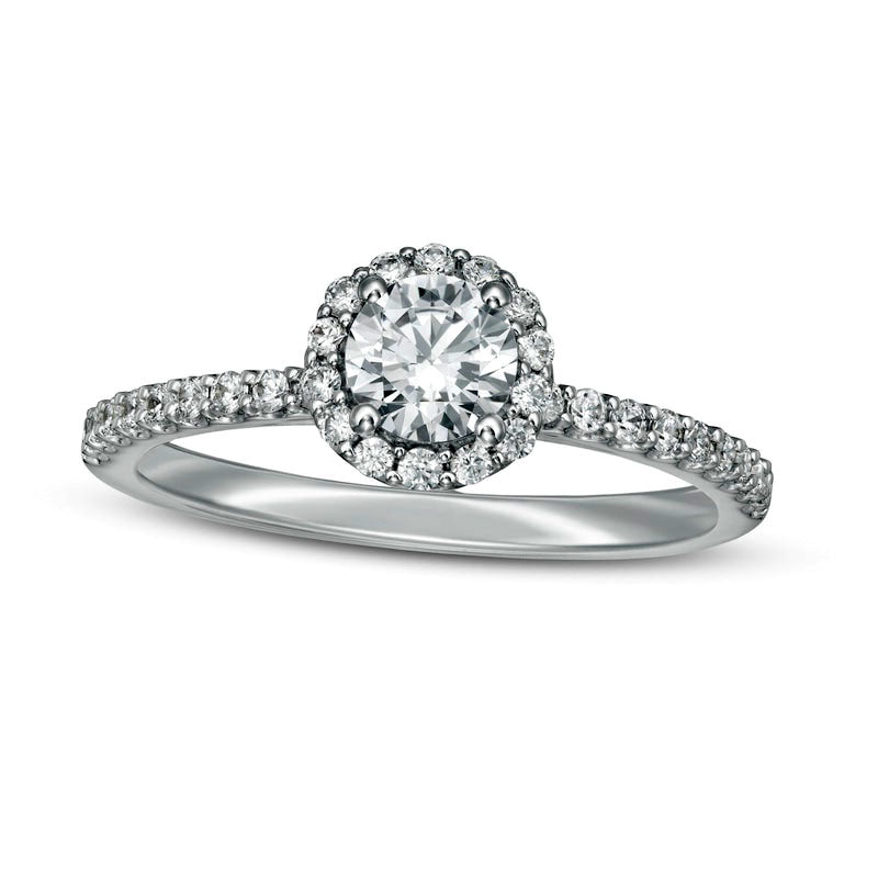 Image of ID 1 075 CT TW Certified Lab-Created Diamond Frame Engagement Ring in Solid 14K White Gold (F/VS2)