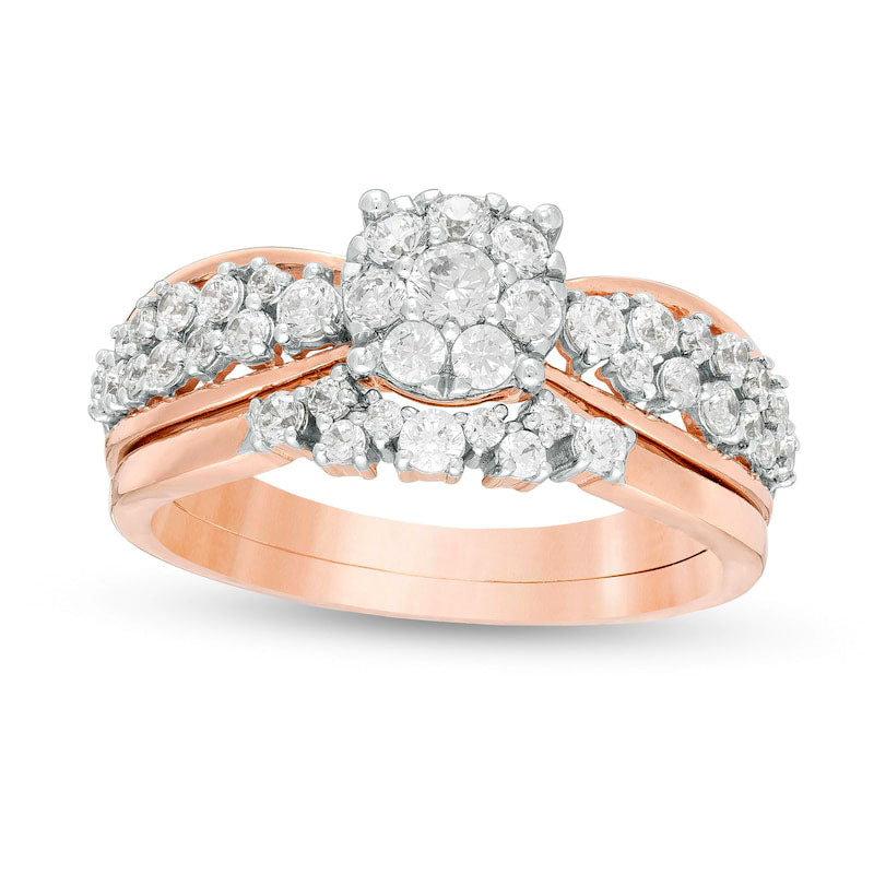 Image of ID 1 075 CT TW Composite Natural Diamond Bridal Engagement Ring Set in Solid 10K Rose Gold