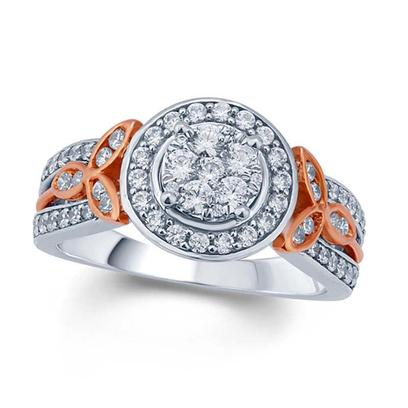 Image of ID 1 075 CT TW Composite Natural Diamond Celtic Trinity Engagement Ring in Solid 10K Two-Tone Gold