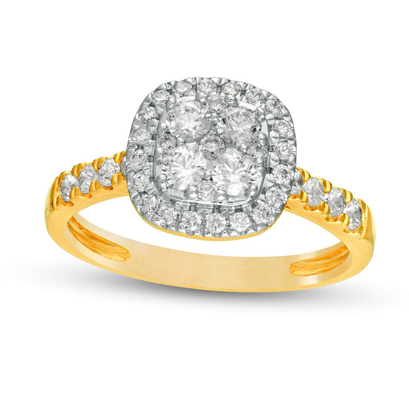 Image of ID 1 075 CT TW Composite Natural Diamond Cushion Frame Engagement Ring in Solid 10K Yellow Gold