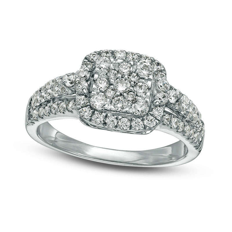 Image of ID 1 075 CT TW Composite Natural Diamond Cushion Frame Ring in Solid 10K White Gold