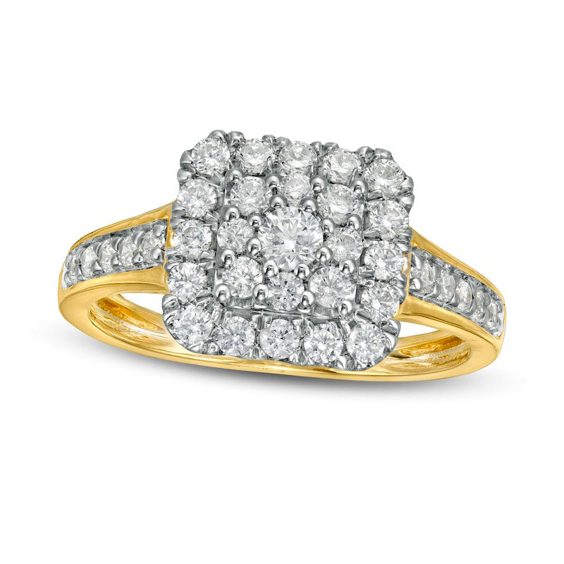 Image of ID 1 075 CT TW Composite Natural Diamond Cushion Frame Ring in Solid 10K Yellow Gold