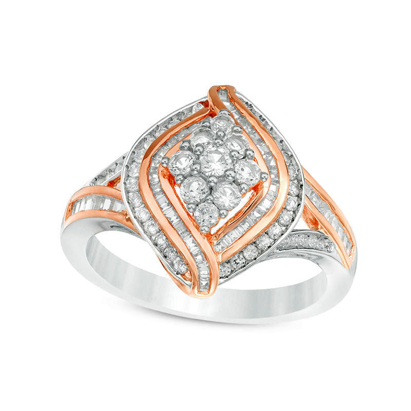 Image of ID 1 075 CT TW Composite Natural Diamond Double Marquise Frame Ring in Solid 10K Two-Tone Gold