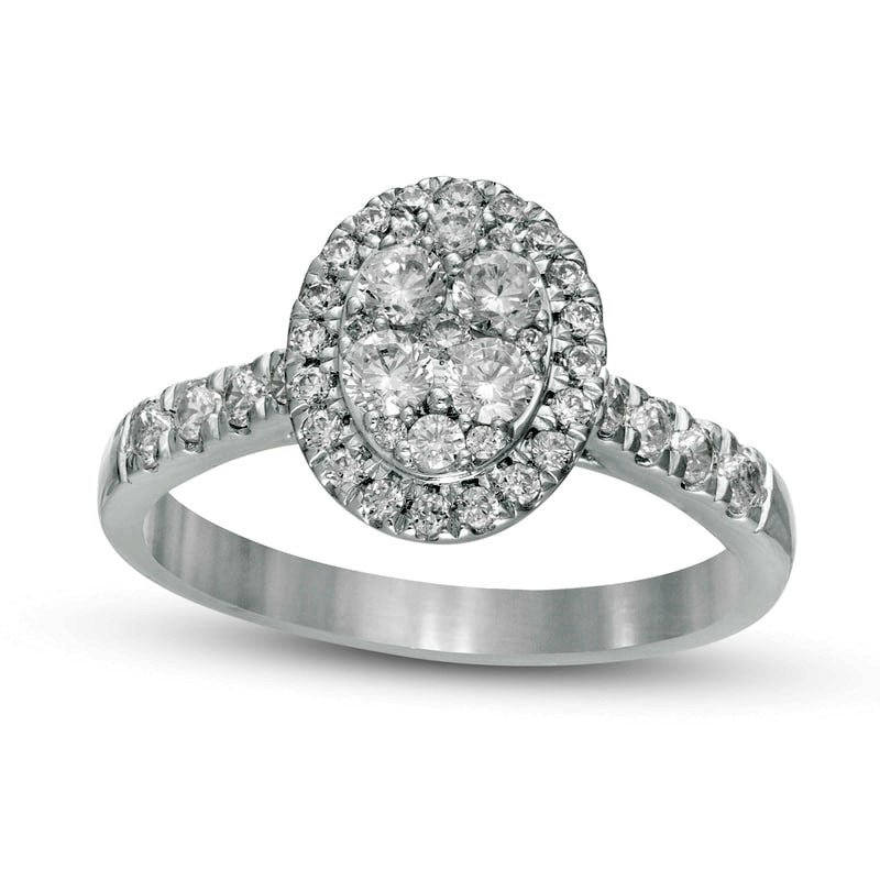 Image of ID 1 075 CT TW Composite Natural Diamond Oval Frame Engagement Ring in Solid 10K White Gold
