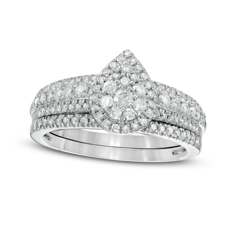 Image of ID 1 075 CT TW Composite Pear-Shaped Natural Diamond Bridal Engagement Ring Set in Solid 10K White Gold