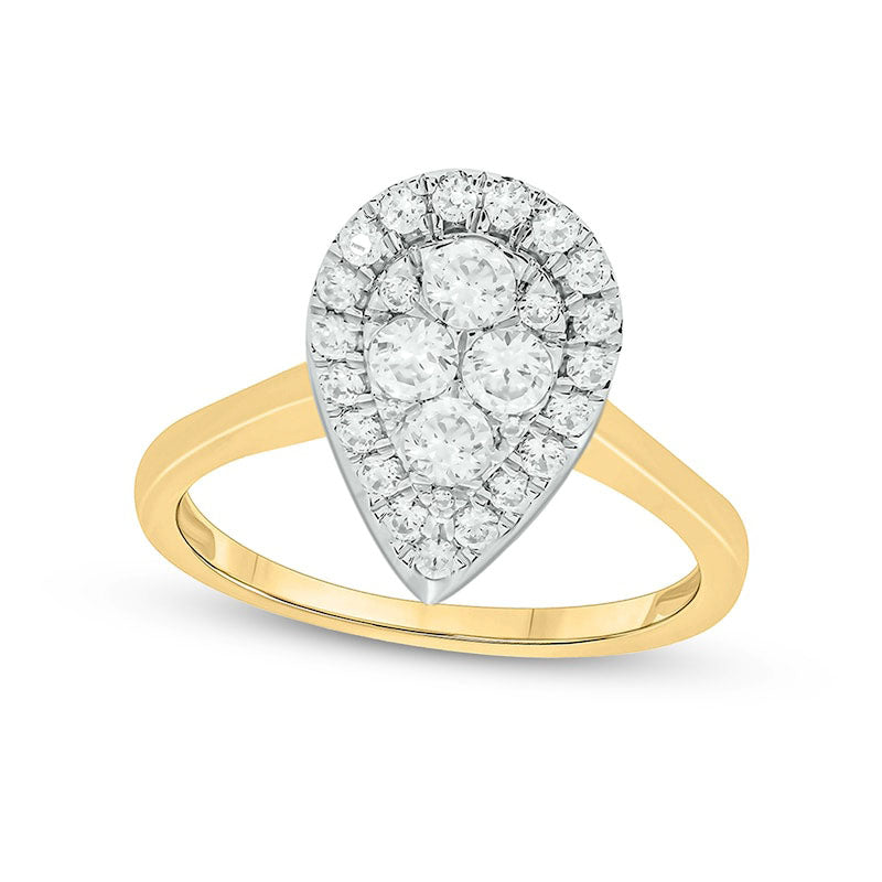 Image of ID 1 075 CT TW Composite Pear-Shaped Natural Diamond Frame Engagement Ring in Solid 10K Yellow Gold