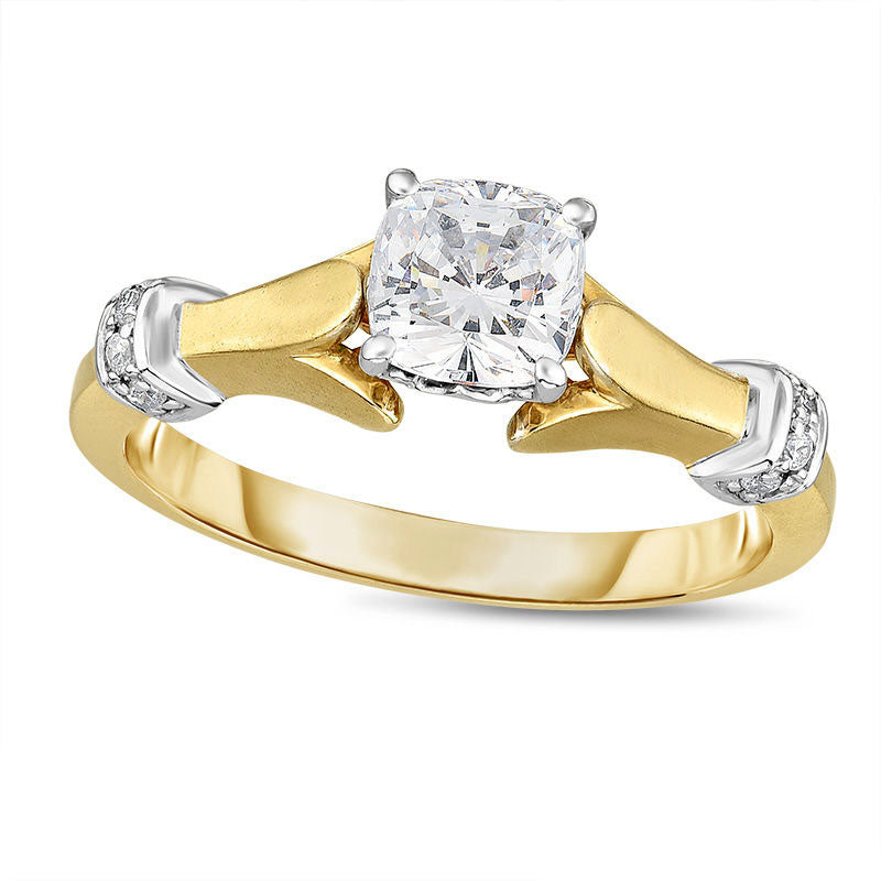 Image of ID 1 075 CT TW Cushion-Cut Natural Diamond Collar Engagement Ring in Solid 14K Two-Tone Gold