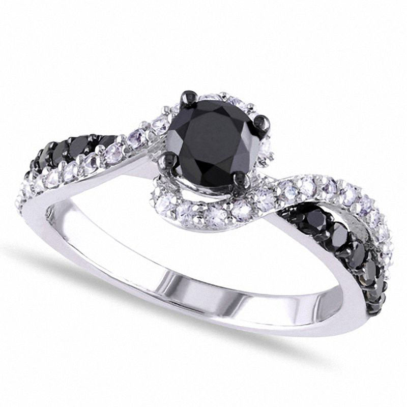 Image of ID 1 075 CT TW Enhanced Black Diamond and Lab-Created White Sapphire Swirl Ring in Sterling Silver