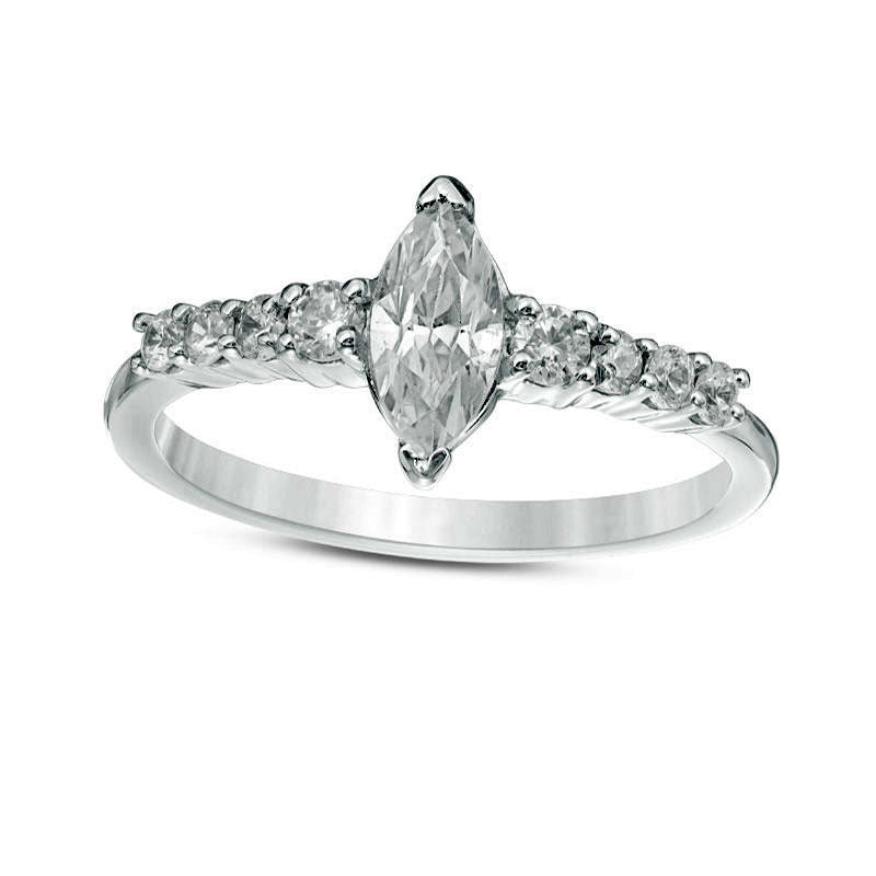 Image of ID 1 075 CT TW Marquise Natural Diamond Engagement Ring in Solid 10K White Gold