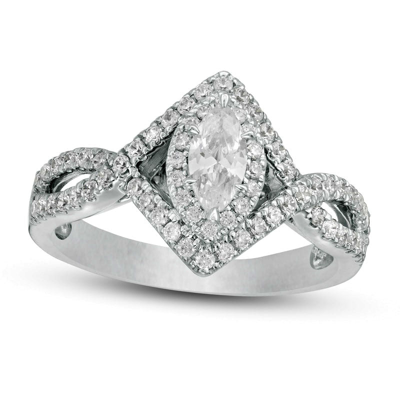 Image of ID 1 075 CT TW Marquise Natural Diamond Frame Twist Shank Engagement Ring in Solid 14K White Gold