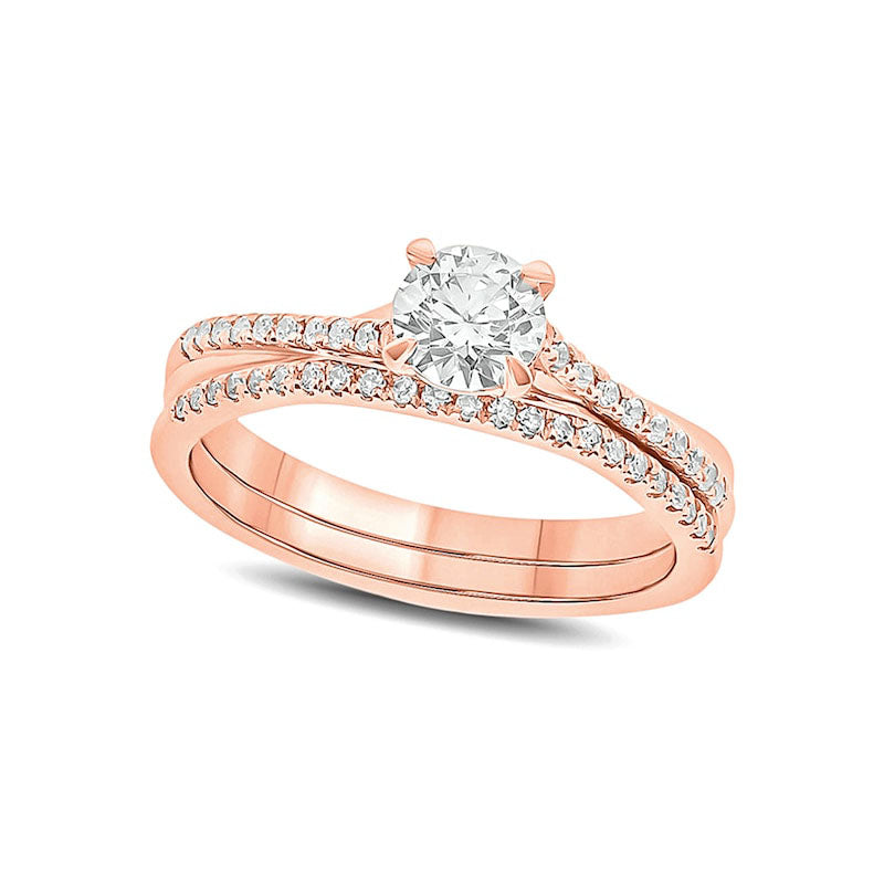 Image of ID 1 075 CT TW Natural Diamond Bridal Engagement Ring Set in Solid 10K Rose Gold
