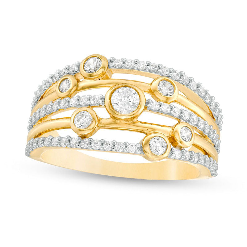 Image of ID 1 075 CT TW Natural Diamond Bubbles Multi-Row Orbit Ring in Solid 10K Yellow Gold