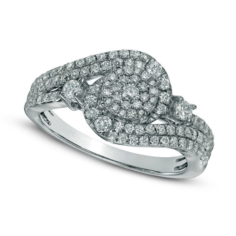 Image of ID 1 075 CT TW Natural Diamond Cluster Swirl Engagement Ring in Solid 10K White Gold