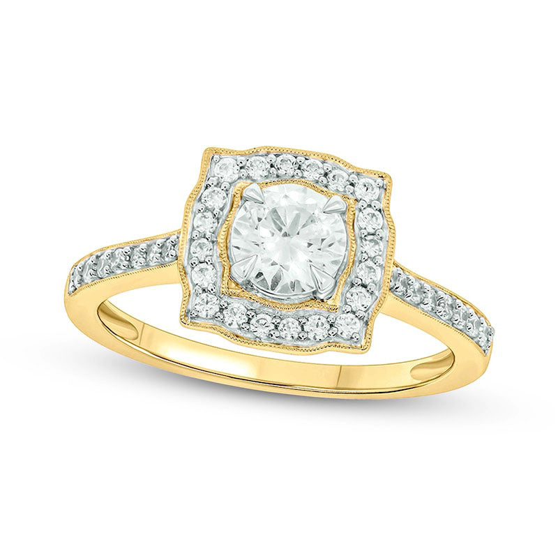 Image of ID 1 075 CT TW Natural Diamond Cushion-Shaped Frame Antique Vintage-Style Engagement Ring in Solid 14K Gold (I/I2)