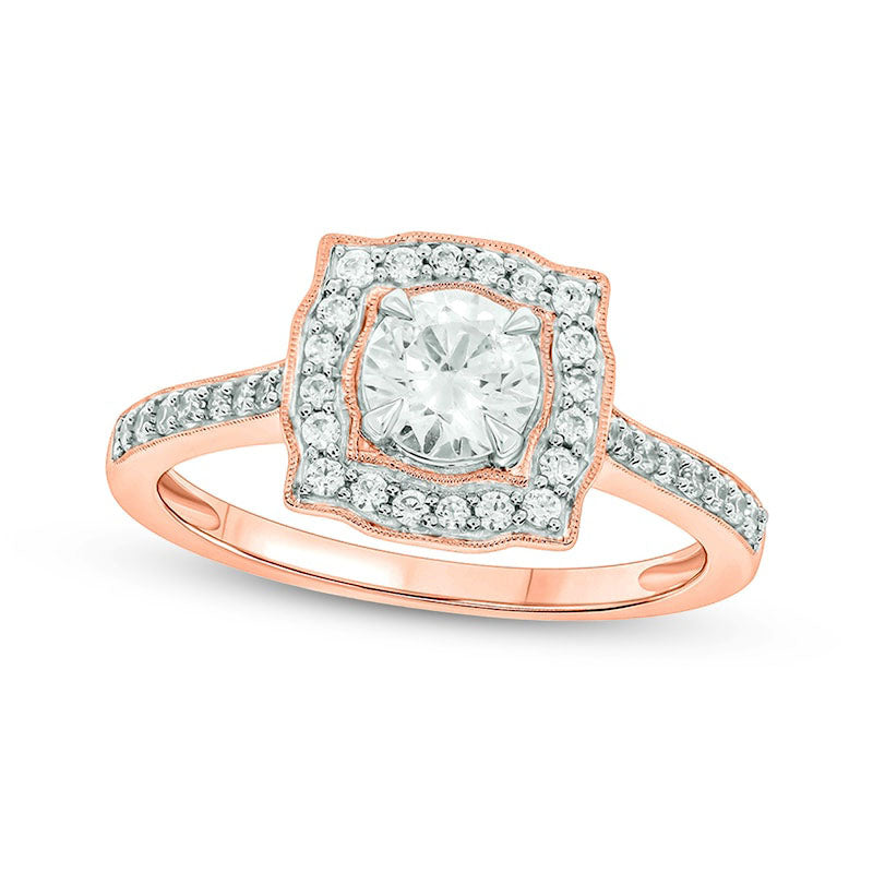 Image of ID 1 075 CT TW Natural Diamond Cushion-Shaped Frame Antique Vintage-Style Engagement Ring in Solid 14K Rose Gold (I/I2)