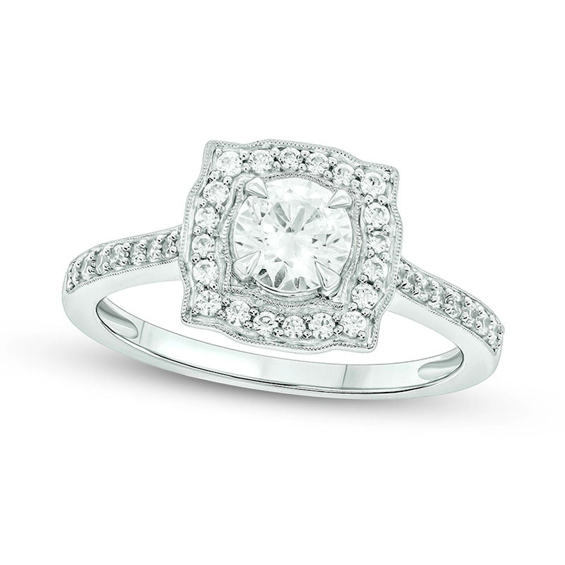 Image of ID 1 075 CT TW Natural Diamond Cushion-Shaped Frame Antique Vintage-Style Engagement Ring in Solid 14K White Gold (I/I2)