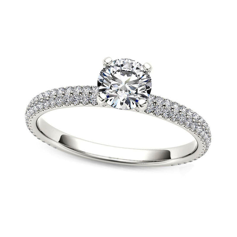 Image of ID 1 075 CT TW Natural Diamond Double Row Engagement Ring in Solid 14K White Gold
