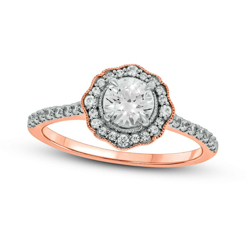 Image of ID 1 075 CT TW Natural Diamond Frame Antique Vintage-Style Flower Engagement Ring in Solid 14K Rose Gold (I/I2)