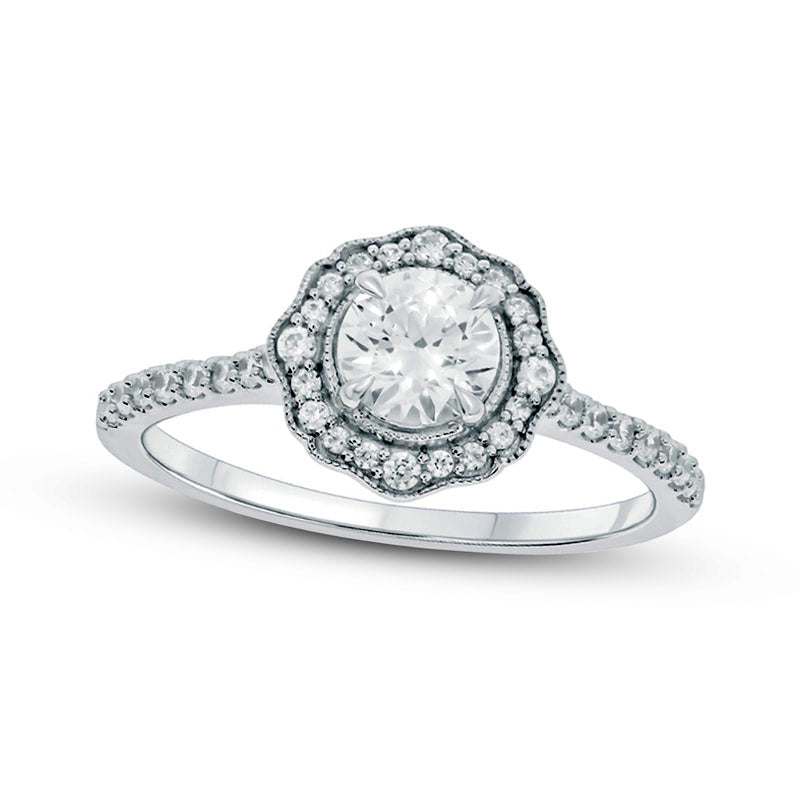 Image of ID 1 075 CT TW Natural Diamond Frame Antique Vintage-Style Flower Engagement Ring in Solid 14K White Gold (I/I2)