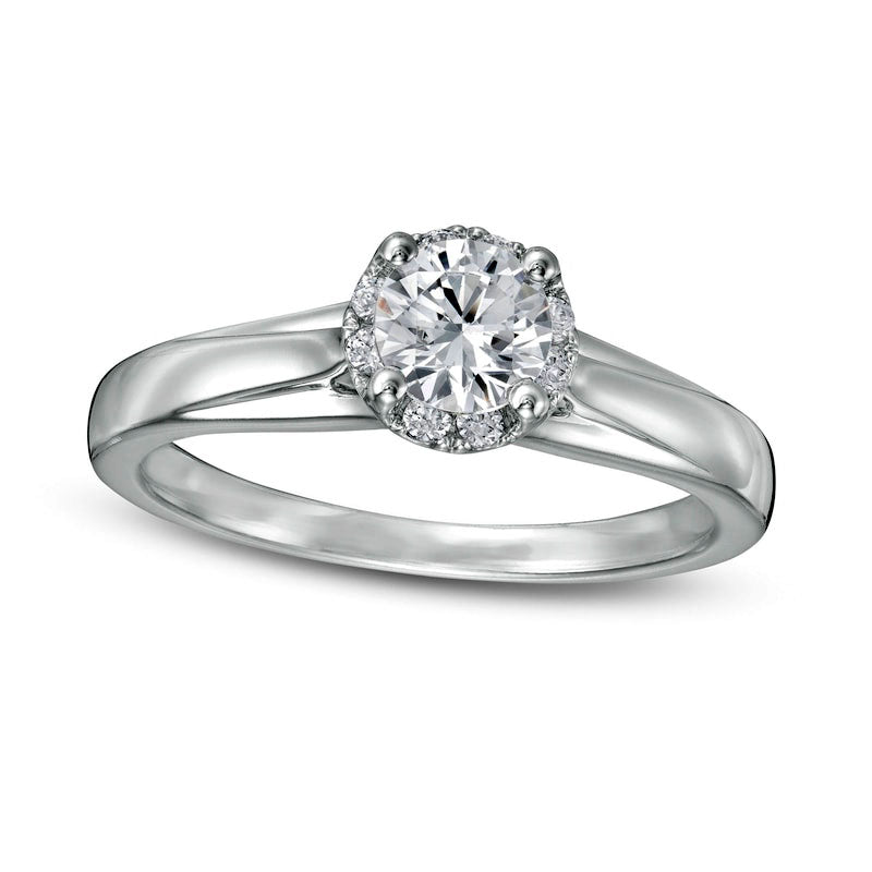 Image of ID 1 075 CT TW Natural Diamond Frame Engagement Ring in Solid 14K White Gold (I/I2)