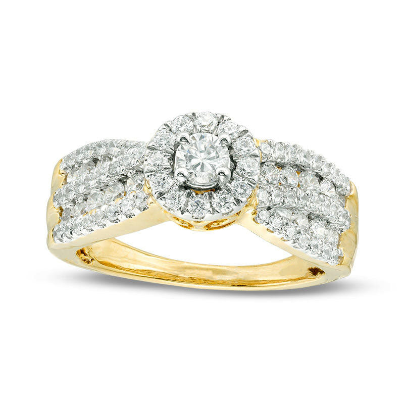 Image of ID 1 075 CT TW Natural Diamond Frame Multi-Row Engagement Ring in Solid 10K Yellow Gold