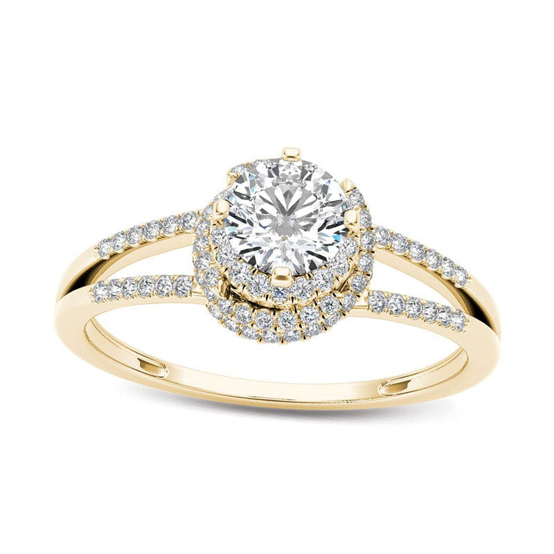 Image of ID 1 075 CT TW Natural Diamond Frame Split Shank Engagement Ring in Solid 14K Gold