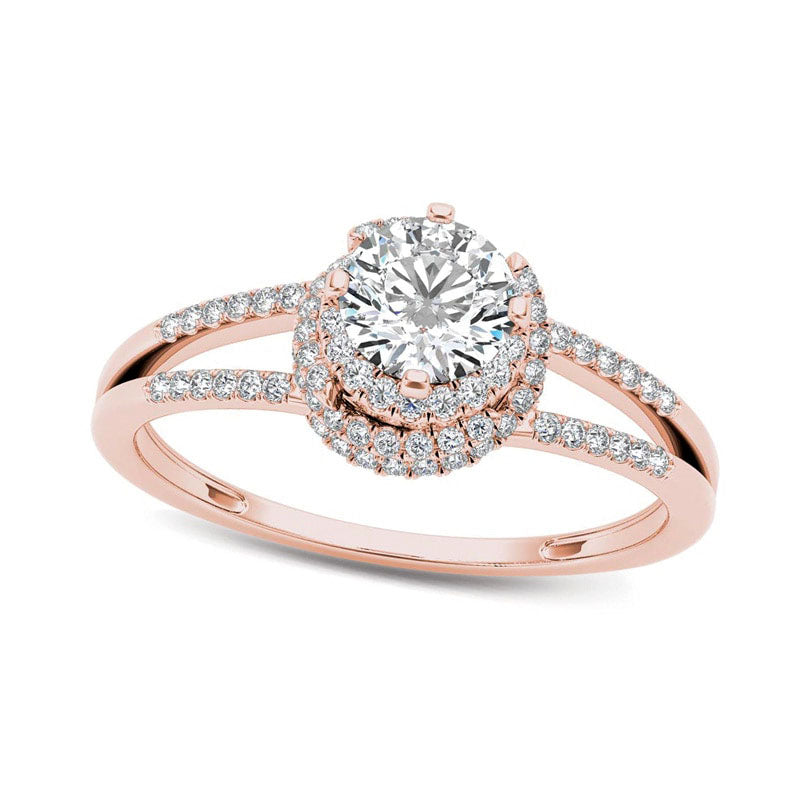 Image of ID 1 075 CT TW Natural Diamond Frame Split Shank Engagement Ring in Solid 14K Rose Gold