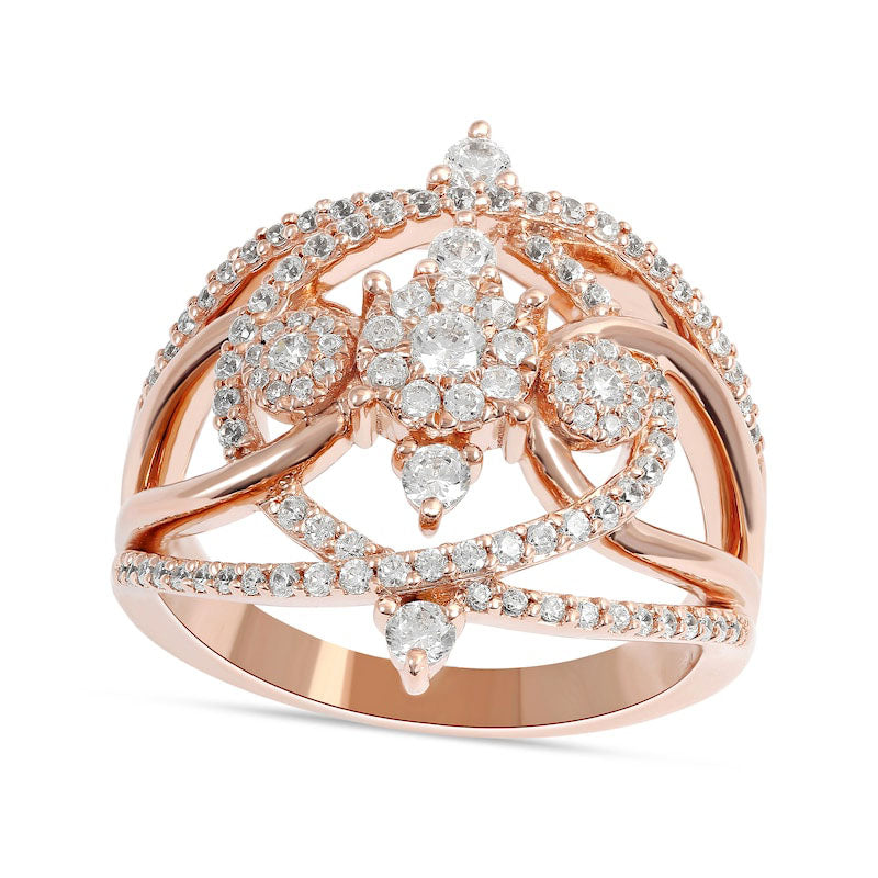 Image of ID 1 075 CT TW Natural Diamond Frame Three Stone Orbit Ring in Solid 10K Rose Gold