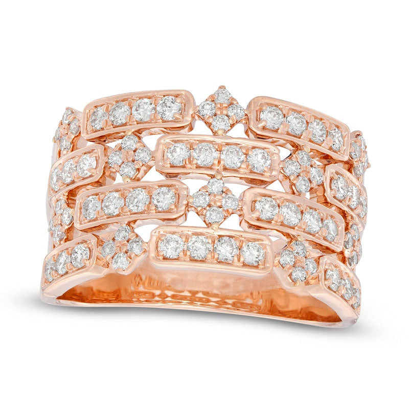 Image of ID 1 075 CT TW Natural Diamond Geometrical Open Multi-Row Ring in Solid 14K Rose Gold