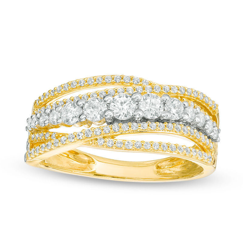 Image of ID 1 075 CT TW Natural Diamond Multi-Row Crossover Band in Solid 14K Gold