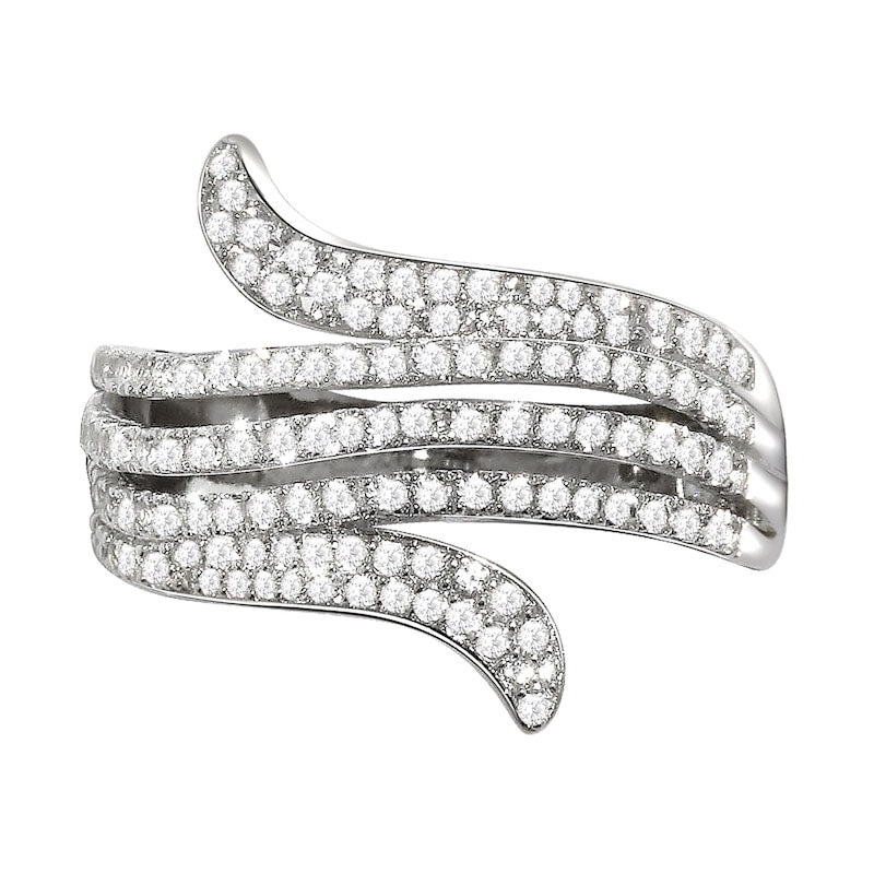 Image of ID 1 075 CT TW Natural Diamond Multi-Row Open Wave Ring in Solid 10K White Gold