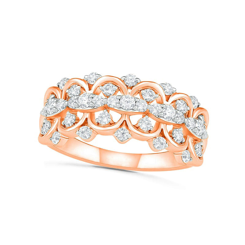 Image of ID 1 075 CT TW Natural Diamond Scallop Shank Ring in Solid 10K Rose Gold