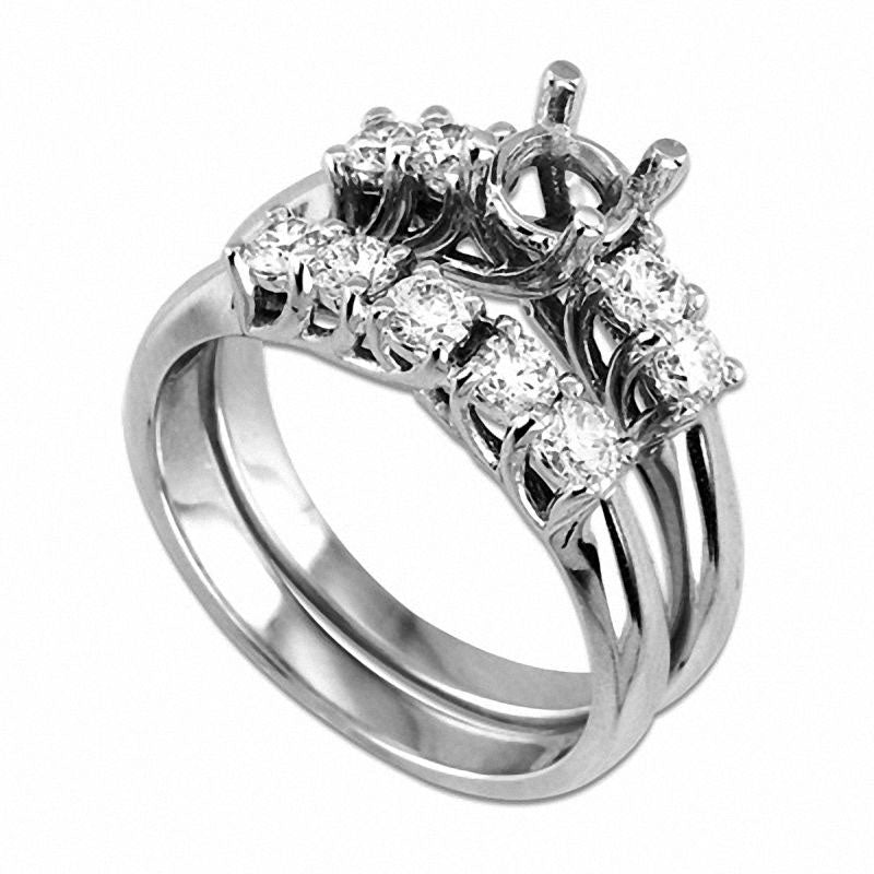 Image of ID 1 075 CT TW Natural Diamond Semi-Mount Bridal Engagement Ring Set in Solid 14K White Gold