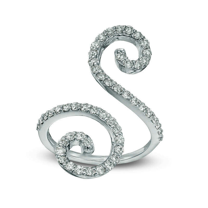 Image of ID 1 075 CT TW Natural Diamond Swirl Bypass Ring in Solid 14K White Gold
