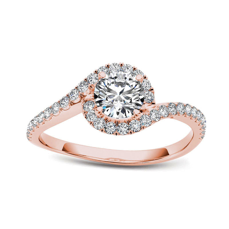 Image of ID 1 075 CT TW Natural Diamond Swirl Frame Bypass Engagement Ring in Solid 14K Rose Gold