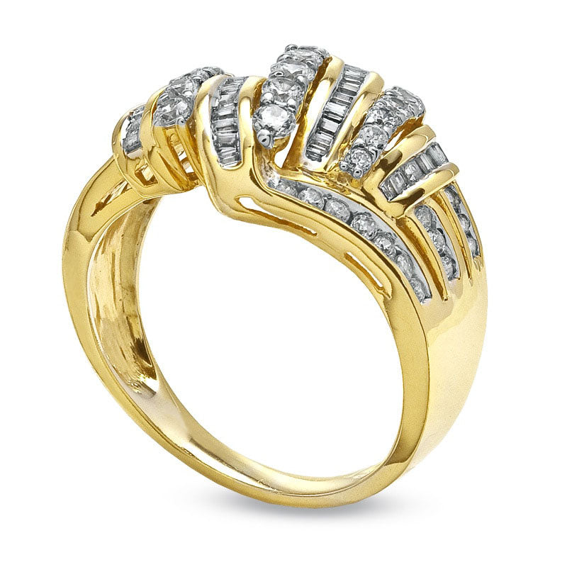 Image of ID 1 075 CT TW Natural Diamond Swirl Ring in Solid 10K Yellow Gold