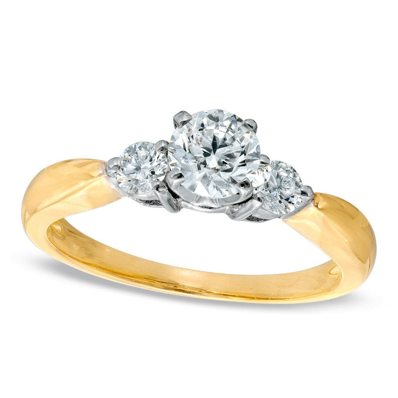 Image of ID 1 075 CT TW Natural Diamond Three Stone Engagement Ring in Solid 14K Gold