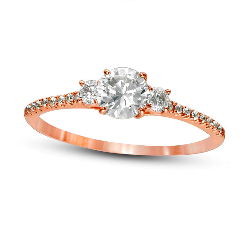 Image of ID 1 075 CT TW Natural Diamond Three Stone Engagement Ring in Solid 14K Rose Gold