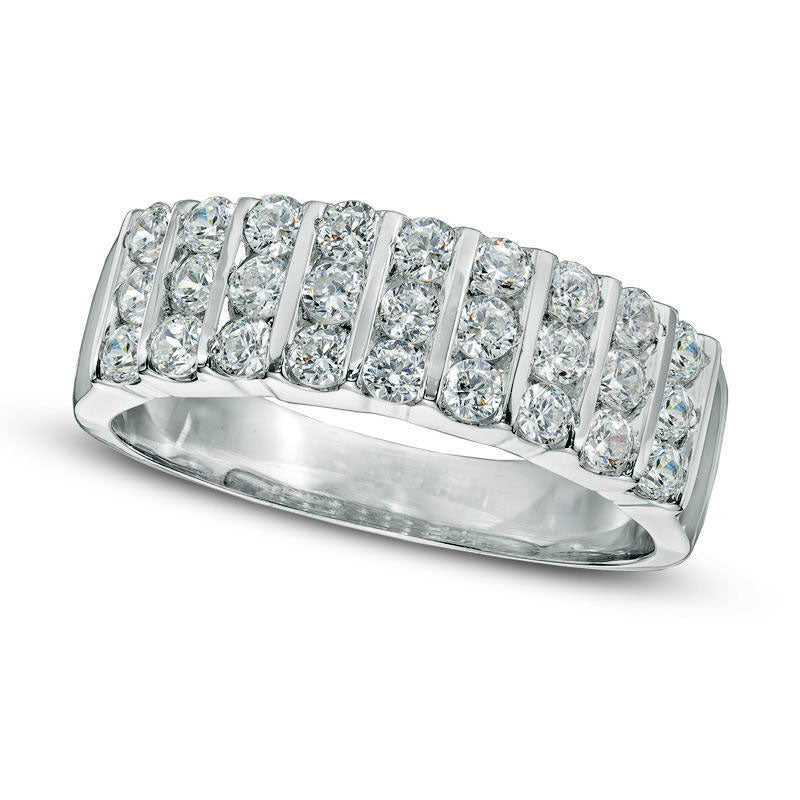 Image of ID 1 075 CT TW Natural Diamond Triple Row Band in Solid 10K White Gold