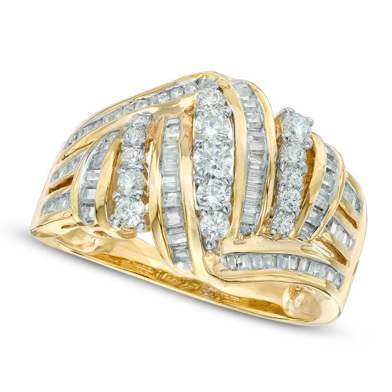 Image of ID 1 075 CT TW Natural Diamond Twisted Knot Ring in Solid 10K Yellow Gold