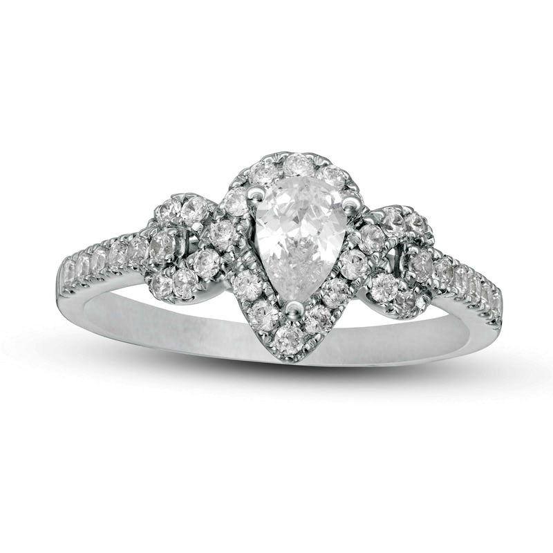 Image of ID 1 075 CT TW Pear-Shaped Natural Diamond Frame Engagement Ring in Solid 14K White Gold