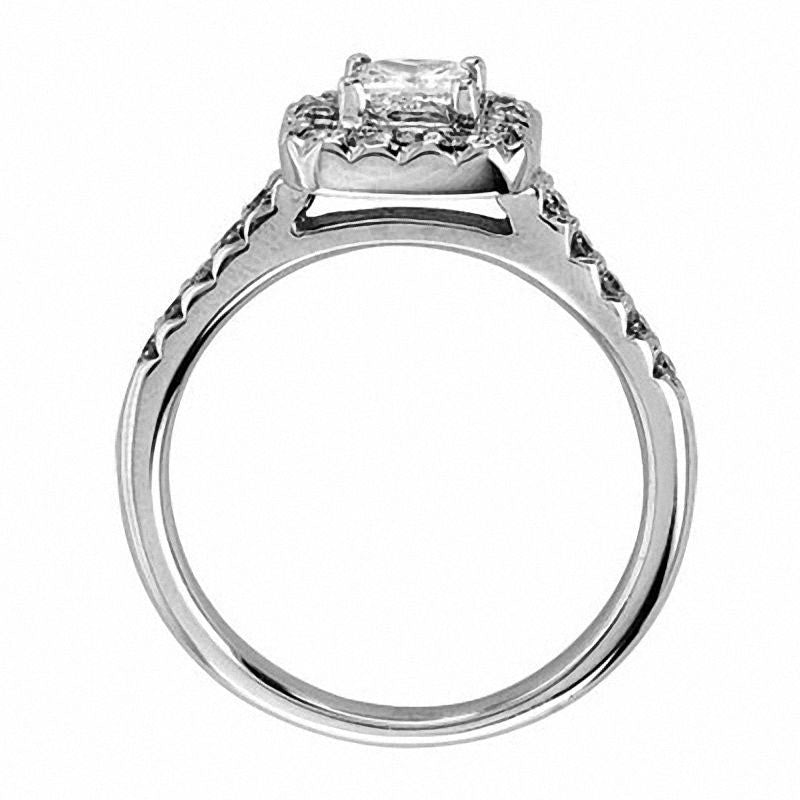 Image of ID 1 075 CT TW Princess-Cut Natural Diamond Engagement Ring in Solid 14K White Gold