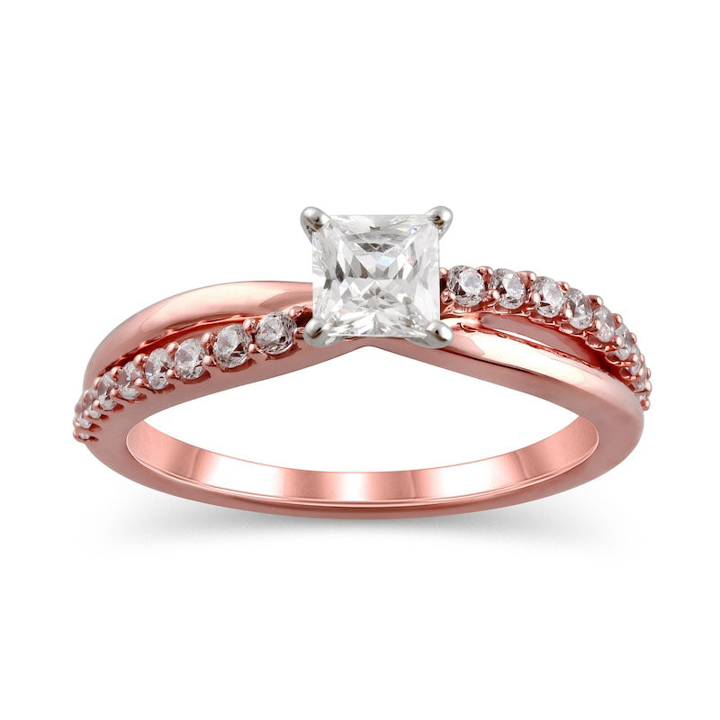 Image of ID 1 075 CT TW Princess-Cut Natural Diamond Twist Shank Engagement Ring in Solid 14K Rose Gold
