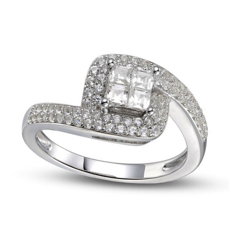 Image of ID 1 075 CT TW Princess-Cut Quad Natural Diamond Frame Bypass Ring in Solid 10K White Gold