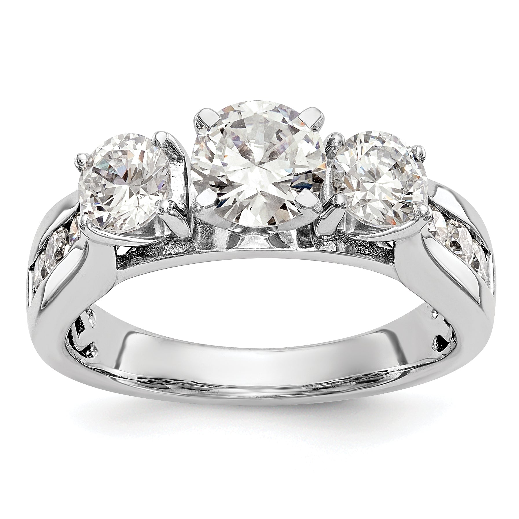 Image of ID 1 075ct CZ Solid Real 14K White Gold Peg Set 3-Stone Engagement Ring