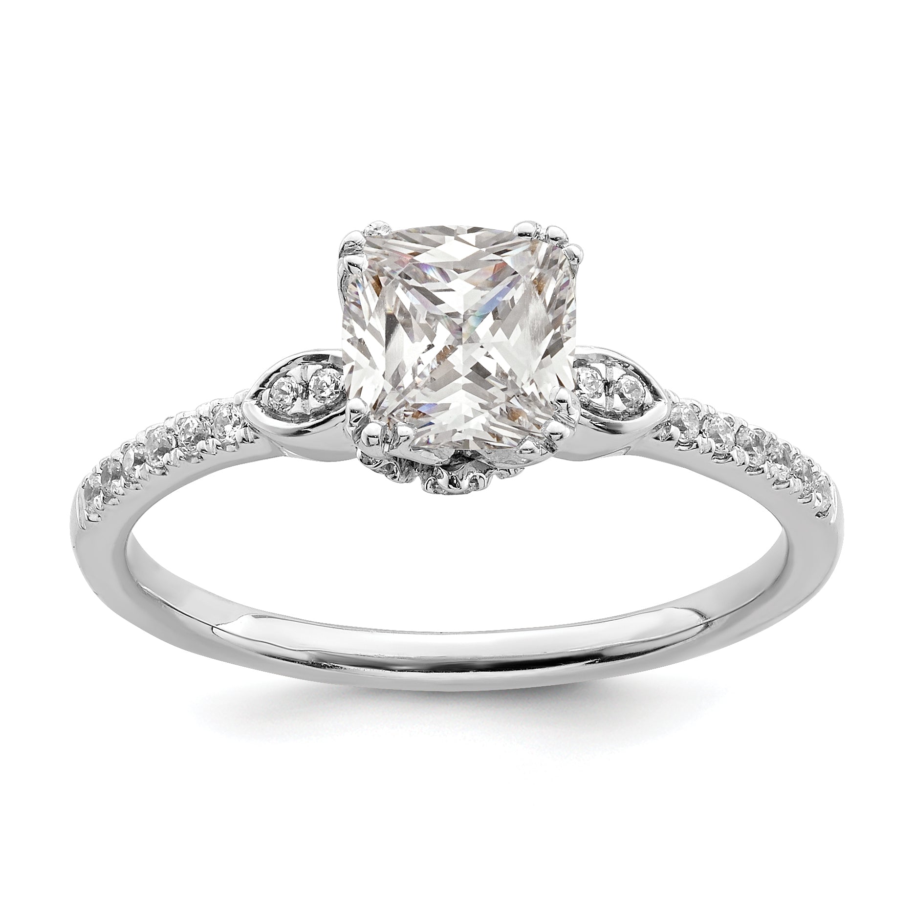 Image of ID 1 075ct CZ Solid Real 14k White Polish 3/4ct Cushion Engagement Dia Ring