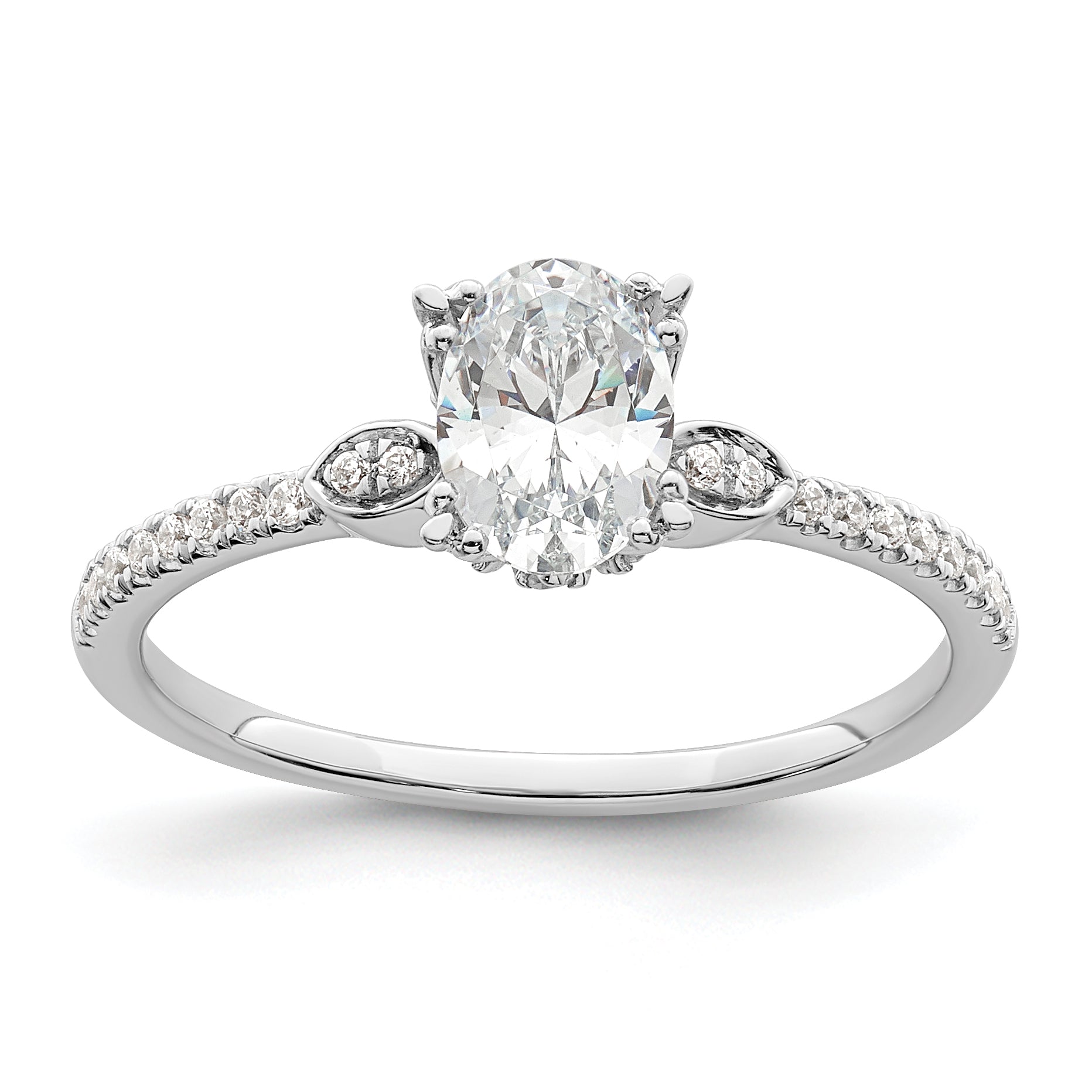 Image of ID 1 075ct CZ Solid Real 14k White Polish 3/4ct Oval Engagement Dia Ring
