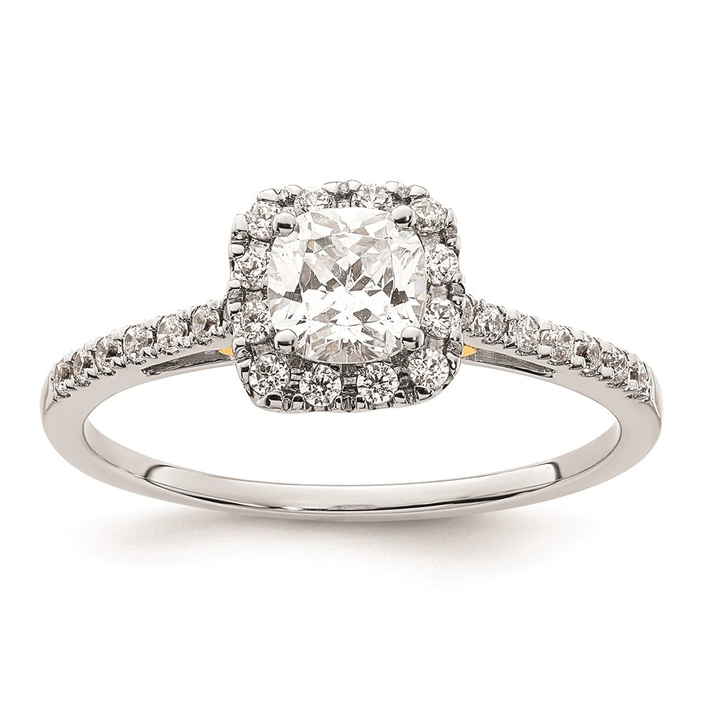 Image of ID 1 075ct CZ Solid Real 14ktt Cushion Halo Engagement Ring