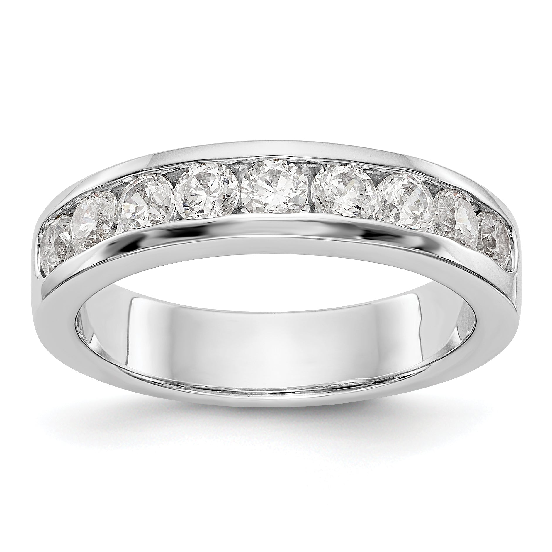 Image of ID 1 084ct CZ Solid Real 14K White Gold 9-Stone Channel Wedding Band Ring