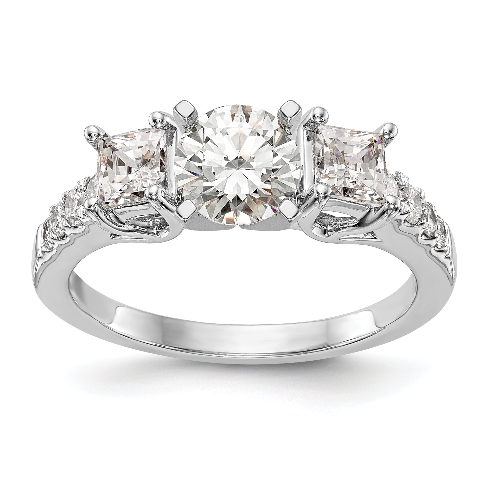 Image of ID 1 085ct CZ Solid Real 14K White Gold 3-Stone Peg Set Engagement Ring
